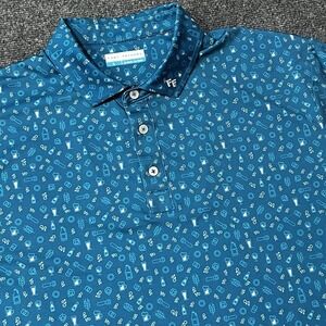 Fore Fathers AOP Polo Shirt Mens Large Blue Beer All Over Print Golf
